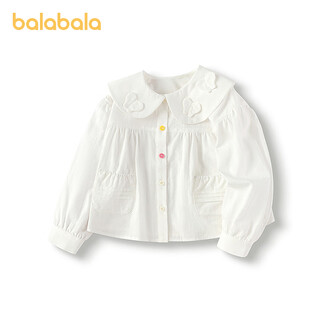 Balabala baby long-sleeved shirt pure cotton white shirt girls 2025 autumn new top off-white 10302 90