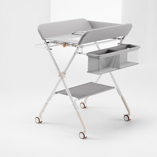 Diaper table baby care table portable multi-functional foldable bathing baby bed diaper changing touch table gray - 1 single layer storage box + mobile wheels
