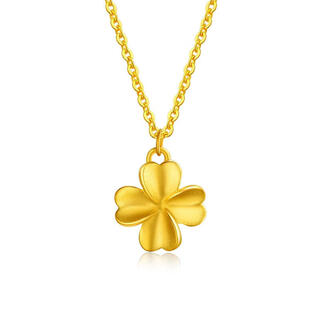 Chow tai fook pure gold 999 lucky four-leaf clover pendant pure gold women's collarbone necklace valentine's day birthday gift glossy four-leaf clover with 18k titanium chain