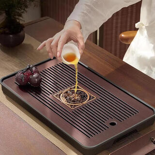 Eight thousand lines tea tray tray with drainage household solid bamboo small tea table all-in-one office kung fu dry soaking and draining tea set