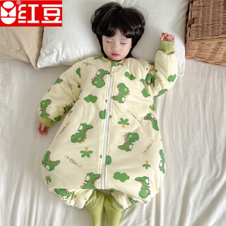 Hodo children's one-piece pajamas to prevent colds in autumn and winter baby split-leg sleeping bag quilted thickened pure cotton jumpsuit for boys and girls little green dragon thickened cotton 220g suitable for 0~12 m xl size (height 120-130c)