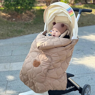 Baby stroller wind-blocking quilt blanket, winter waist stool, wind-proof cape, baby wind-proof cover, outdoor warm blanket and cloak, brown bear, stroller wind-blocking quilt + blanket + cloak, 75*78cm (suitable for both stroller + baby walking tool and waist stool)