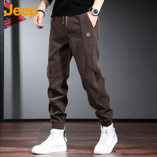 Jeep casual pants men's autumn and winter loose leg pants men's corduroy thickened trendy men's pants brown xl