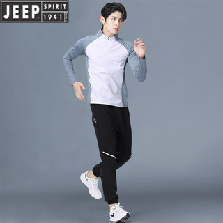 Jeep international brand running sportswear suit men's quick-drying half-zip cycling clothing autumn and winter outdoor mountaineering fitness clothing white blue suit quick-drying breathable all-season cycling clothing 2xl 145-160jin jin equals 0.5 kg