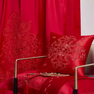 Dohia dohia wedding kit 100% cotton embroidered wedding dress four-piece set wedding home double bedding six-piece set centennial four-piece set bed sheet style 1.8m bed quilt 1.8m bed quilt