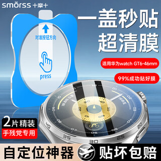 Smorss 2-piece second sticker artifact suitable for huawei watch gt6 protective film huawei watch gt6 tempered film ultra-clear watch film anti-scratch and anti-fall full screen coverage film 46mm
