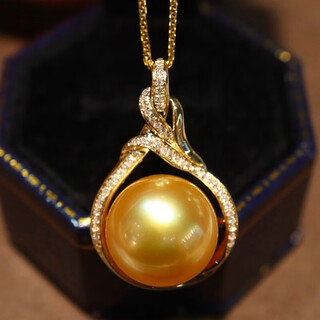Heart ancient gold pearl pendant seawater necklace 18k gold diamond light luxury clavicle chain holiday gift 12-13mm