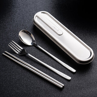 Onlycook pure titanium chopsticks spoon portable tableware set 316l stainless steel chopsticks spoon fork student three-piece set storage box two-piece set pure titanium chopsticks + pure titanium spoon / 304 steel box