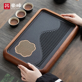 Haofeng 2025 new imitation black gold stone solid wood tea tray household complete tea set set tea table tray as a gift