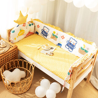 Sleep beibei crib bed fence baby cotton bedding spliced bed fence soft bag baby pure cotton anti-collision fence cloth removable and washable bear 140*70-four-sided bed fence + sheets