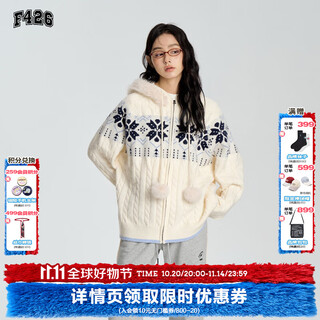 F426 official store national fashion brand autumn new couple premium lazy hooded fur collar fair isle sweater off-white m