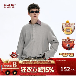 Bjhg reckless henley collar polo shirt men's long-sleeved t-shirt 2025 new fashion brand autumn casual sweater for women mica gray 2xl
