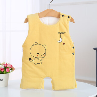 Baby cotton pocket to protect the tummy and prevent colds, baby and children's autumn and winter anti-kick quilt vest-style shoulder pads, yellow - cat size 66, recommended 10-13 jin jin equals 0.5 kg