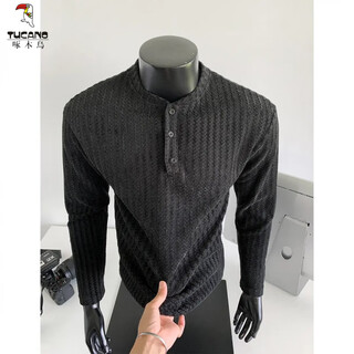 Woodpecker (tucano) small fragrant herringbone pattern henry collar long-sleeved t-shirt men's autumn american chenille heavyweight sweatshirt inner layering shirt black 2xl 150-165jin jin equals 0.5 kg
