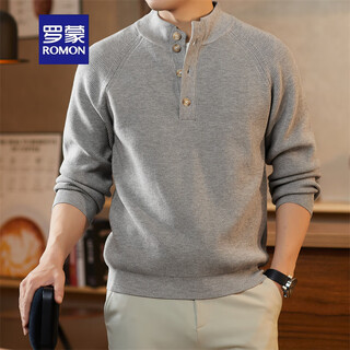 Romon japanese retro solid color henry collar pullover sweater jacket for men autumn and winter new bottoming with casual sweater gray s 165/80a