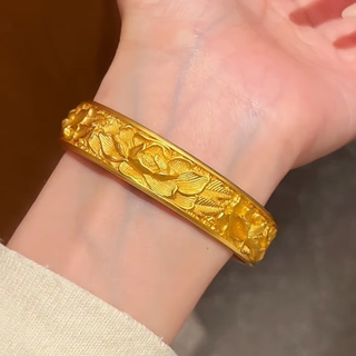 Beimeixing old phoenix gold store new chinese style ancient method engraved peony flower simulation gold bracelet women's sand gold wide face bracelet