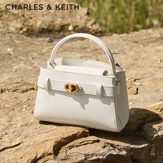 Charles&keith metal buckle kelly bag wedding bag portable shoulder bag women's bag birthday new year gift ck2-50270880 cream milky white s