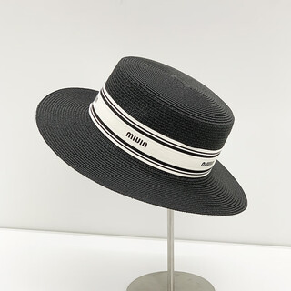 Grosfairy french flat-top sunshade straw hat for women summer hat sun protection sun hat for beach travel straw big-brimmed beach hat miuin webbing-black