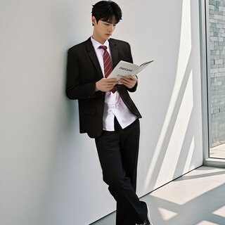 Goku youth college style suit suit male high school student graduation photo uniform loose handsome dk tie suit jacket black suit + white long-sleeved shirt + trousers + red tie xl height 165-180cm weight 120-135 jin jin is equal to 0.5 kg