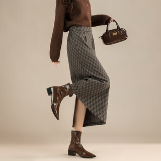 Terre bleue winter hip-hugging skirt high-waisted slim mid-length skirt 25 autumn and winter versatile temperament retro tartan skirt for women