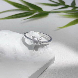 Ancient style hello kitty plain ring live ring for women, retro personalized design, micro-adjustable hand jewelry gift ancient style hello kitty plain ring live ring, pure silver 990, weighing about 1.5 grams/piece