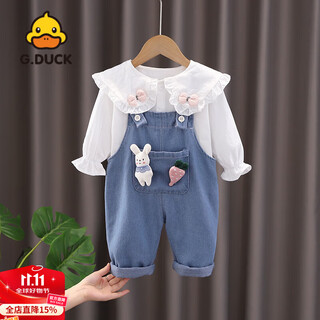 G.duck little yellow duck one year old baby girl spring and autumn cute bunny suit infant carrier denim trousers fashionable shirt xp denim carrot suit blue 80 cm