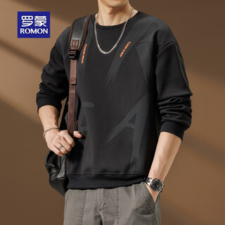 罗蒙（ROMON）卫衣男款秋冬季2025新款潮牌重磅棉感打底长袖t恤男装 黑 2XL