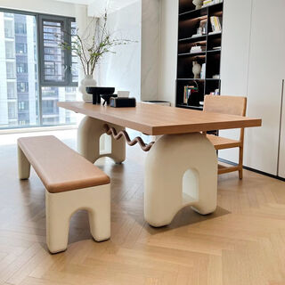 Solid wood cream style mcdull dining table nordic wood color desk b&b retro rectangular middle-aged designer desk 140*70*76 imported old pine