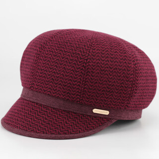 Changyin corrugated peaked cap, middle-aged and elderly mother's hat, autumn and winter cloth hat, warm and thickened woolen old lady octagonal hat, wine red, one size fits all, adjustable