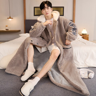 Teenage love story men's winter pajamas plus velvet thickened autumn and winter warm coral velvet bathrobe men's autumn and winter long home clothes 1412n single robe 320g extra thick xl male height 170-178 weight 125-155 jin jin is equal to 0.5 kg