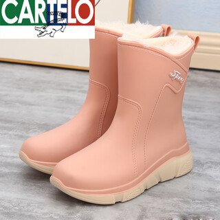 Cardile crocodile thickened velvet rain boots for women, winter all-in-one velvet rain boots, fashionable outer wear non-slip rubber shoes, adult mid-calf waterproof shoes, high-top 640 orange khaki plus fixed velvet, two sizes larger for high-top 37