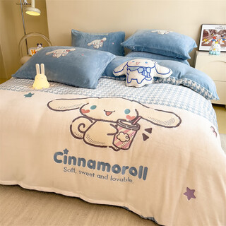 Mercury series home textiles high-end embroidery thickened double-sided milk velvet bed four-piece set baby velvet children's cartoon quilt cover bed sheet three-piece set star jade gui dog anti-static + thickening + no shedding 1.8m bed sheet four-piece set anti-static + thickening + no shedding