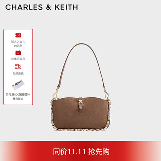 Charles&keith25 winter new retro suede shoulder underarm bag baguette bag ck2-20782753-1 mocha brown s