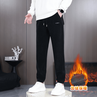 Autumn and winter velvet casual pants, versatile straight men's trousers, large size loose flat-leg business trousers, seaweed velvet sweatpants 7118 black, velvet xl, recommended 140-160jin jin equals 0.5 kg