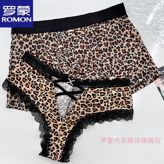 Romon couple underwear leopard print lace sexy hot women's briefs transparent low waist men's boxer briefs couple thin 840 thong couple suit l men's size + women's one size