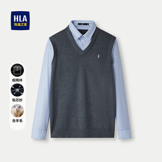 Hla hailan house sweater men's 25 core-spun yarn fake two pieces warm printed sweater men's autumn