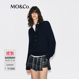 Mo&co. striped sweater 2025 winter new arrival merino sheep wool henley collar half-braid loose intelligent mbe4swtt02 dark royal blue xs /155