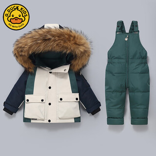 G.duckkids winter european and american children's clothing suit overalls thickened male and female baby 1-5 years old suspender suit two-piece set green 100 cm