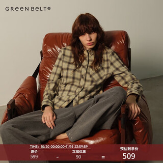 Green belt jono makijing 25 winter long-sleeved plaid shirt women's slim retro casual apricot bottoming top