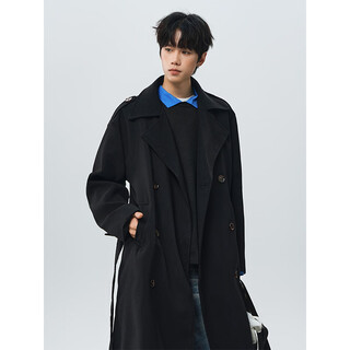 Shelley jones double-breasted mid-length windbreaker for men and women in autumn and winter new american handsome casual coat jacket tops men's black (regular style) xl recommended 125-135jin jin equals 0.5 kg