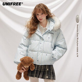 Unifree sweet wind cotton winter new style striped bow windproof warm thickened non-bloated jacket blue m