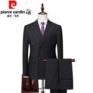 Pierre cardin (pierre cardin) high quality large size suit men's business casual and stable double-breasted dinner dress suit and trousers two-piece set black two-piece suit suit trousers two-piece set m