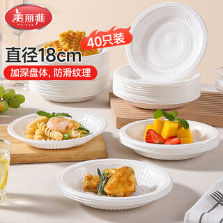 Meiya disposable dinner plate food grade plate camping picnic fruit plate cake plate bbq plate tableware 18cm*40 pieces embossed disc