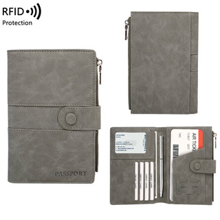 Shantou lincun card holder multi-functional zipper anti-theft rfid passport ticket holder travel abroad anti-scanning passport card holder gray