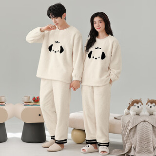 Dingguagua winter half velvet couple sweet casual plus velvet thickened warm pajamas home clothes set can be worn outside sts 8824# female l recommended 100-120jin jin equals 0.5 kg
