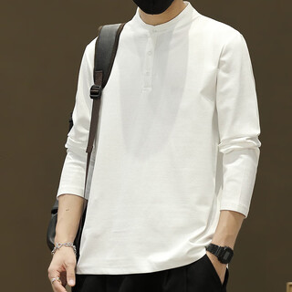 Falling retro henry collar long-sleeved t-shirt men's new spring and autumn ins winter wear velvet thickened sweatshirt bottoming shirt white l 120jin jin is equal to within 0.5 kg