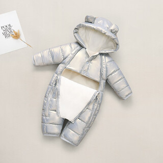 Autumn and winter jumpsuit with hands and feet, newborn winter clothing, baby romper, baby jumpsuit to keep warm when going out, silver 36cm, size 70 recommended for 0-4 months