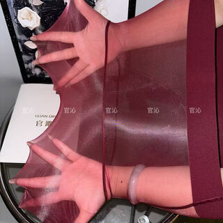 Guan qin run large size aurora seamless stockings transparent waist oily silky high density watery sexy pantyhose cherry red one size open style (155-185cm, 50-90kg)