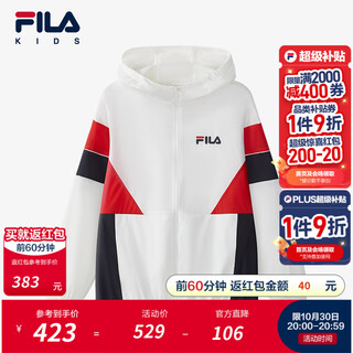 Fila children's sun protection clothing 2025 autumn new loose hooded woven top for boys and girls, cloud mushroom white-wt 140