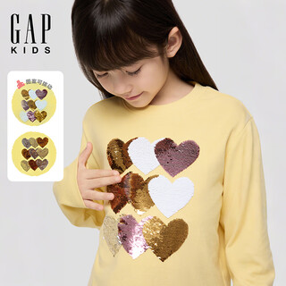 Gap girls 2025 autumn new flip sequin loose long sleeve t-shirt children's casual top 805327 yellow 160 cm (14-15 years old) asian size